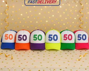 50th Birthday Trucker Hats for Group, Matching Birthday Hats, Bulk Birthday Caps, Party Hats for Friends & Family