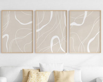 Mid Century Modern Wall Art set of 3, Boho Wall Art, 3 piece wall art, Abstract Art, Contemporary Art Print, Neutral tones wall art