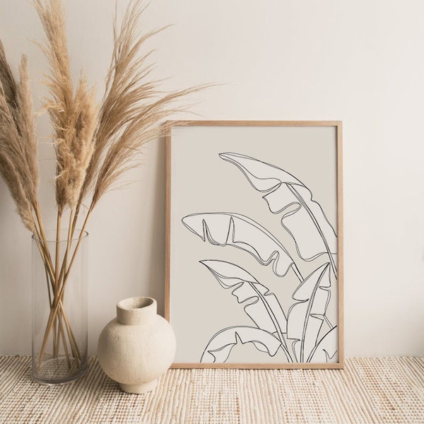 Banana Leaf Print, Modern Line Drawing, One Line Drawing, Single Line Drawing, Continuous Line Art, Tropical Leaf Print, Minimalist Wall Art