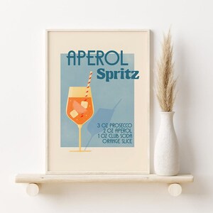 Aperol Spritz Print, Bar Cart Prints, Alcohol Prints, Cocktail Print, Retro Printable Wall Art, Kitchen Art, Liquor Wall Art