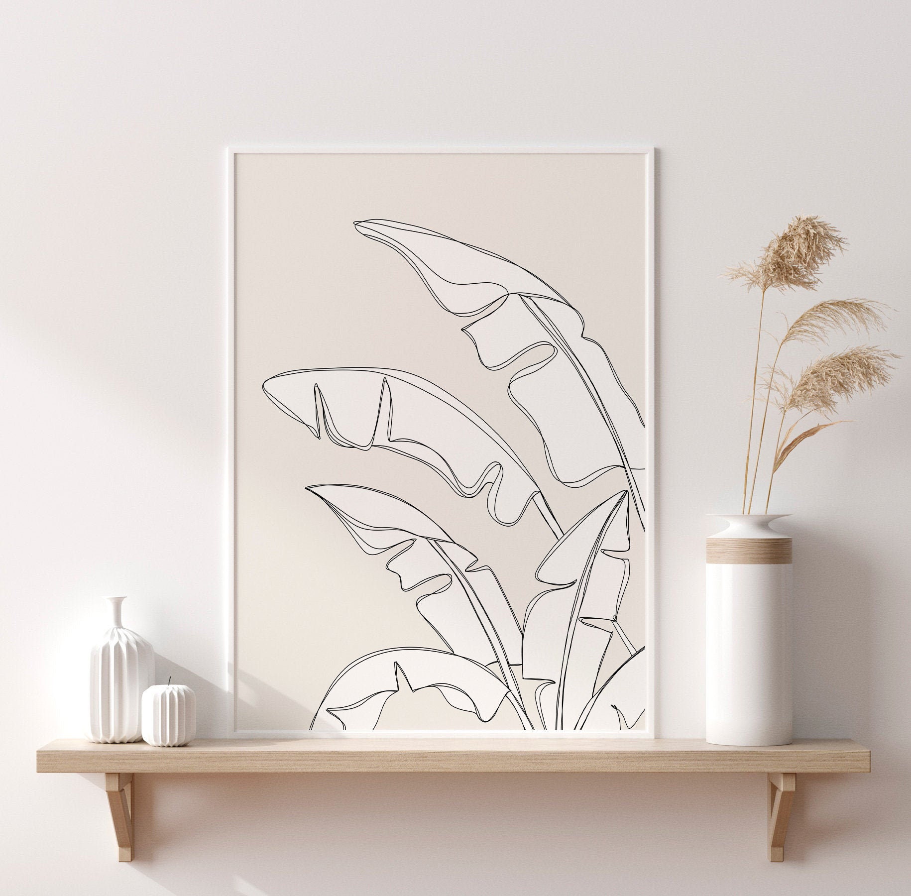 Banana Leaf Print Modern Line Drawing One Line Drawing | Etsy