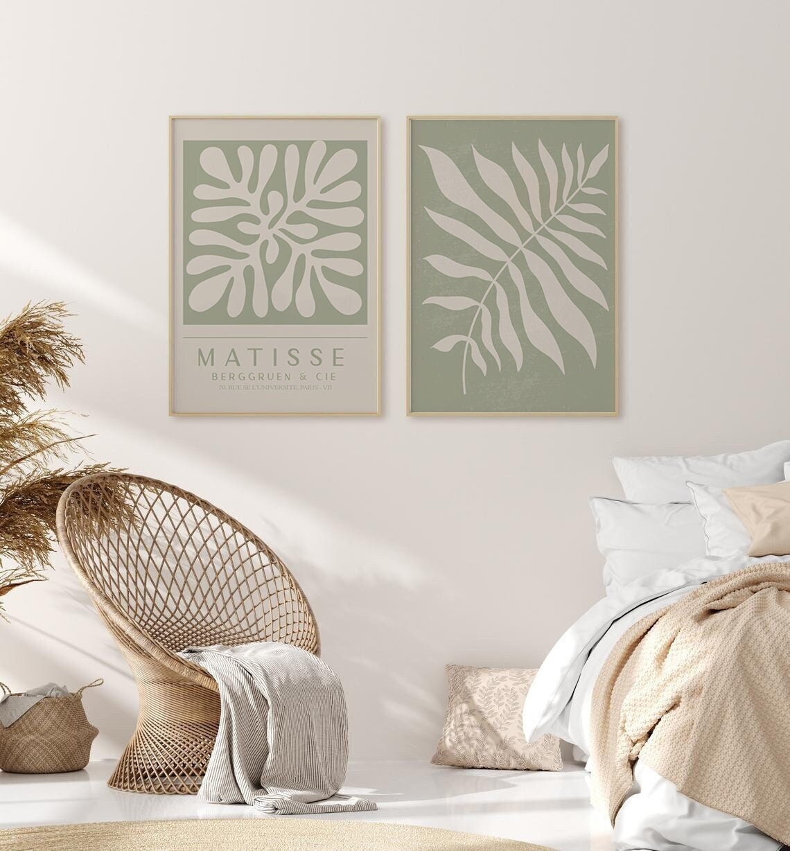 Sage Green Wall Art Set of 2, Matisse Print Set, Sage Green Botanical ...
