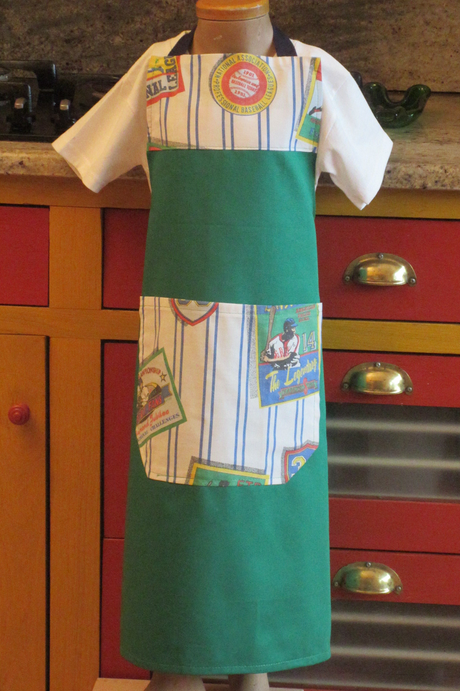 Tablier Cuisine Baseball Pour Enfant de 10 Ans en Coton Vert