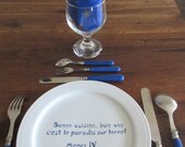 Henry IV service with hand-painted white porcelain plate, cutlery, towel and glass