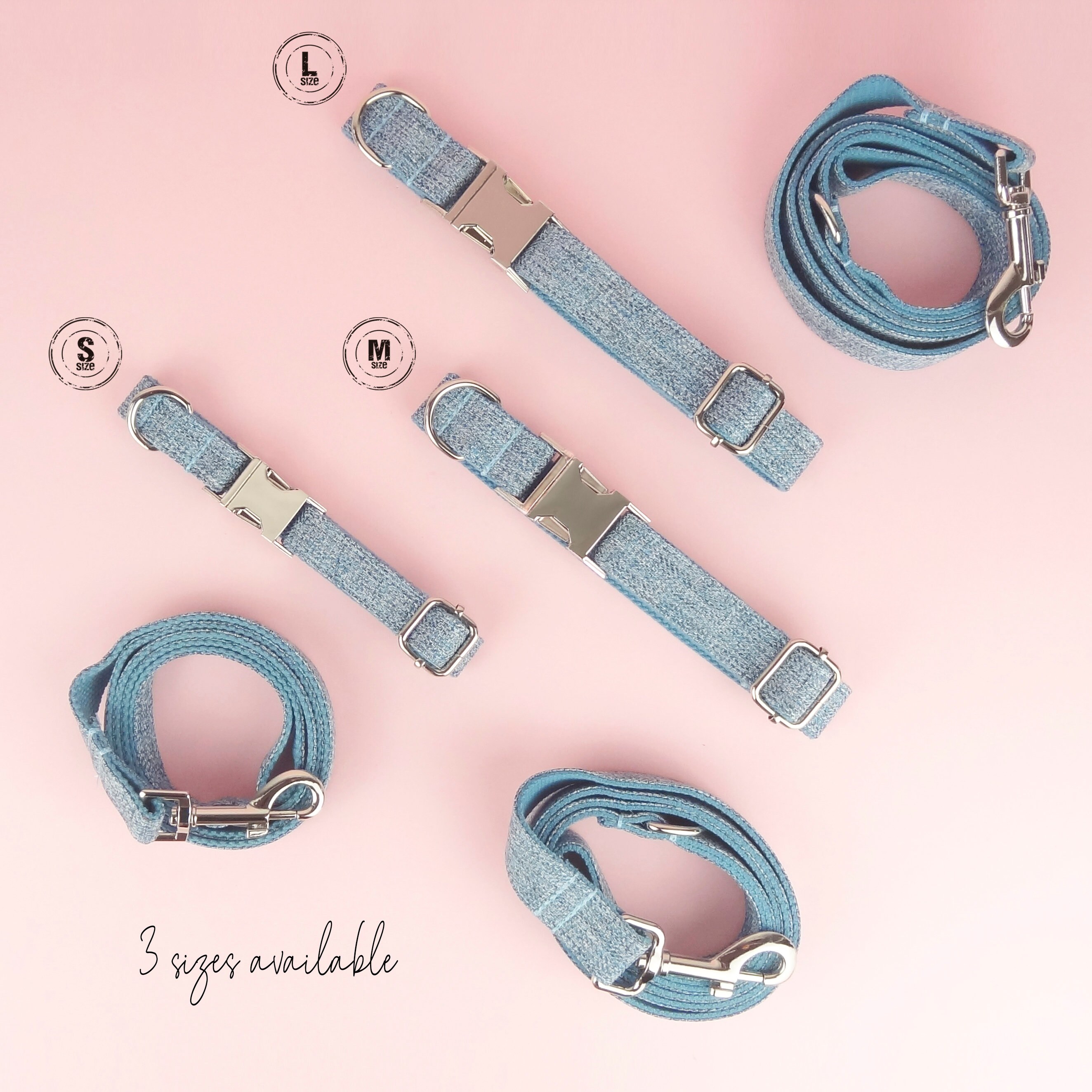 Light Blue Dog Collar and Lead Set Personalised ID Tag Etsy UK