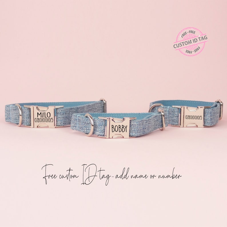 Light Blue Dog Collar and Lead Set Personalised ID Tag Etsy UK