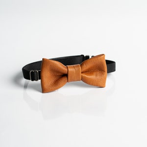 Baby Bow Tie in Cognac Brown from Finnish Deer Leather Small Infant Formal Accessory Pre Tied Adjustable Baptism Christening Wedding