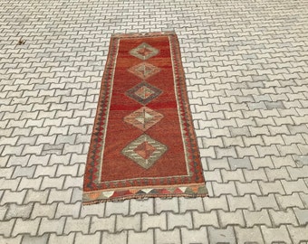 Turkish runner rug, Oushak runner rug, Vintage Old runner rug, Handmade runner rug, Bohemian runner rug, Anatolian runner rug, 3.6 x 10.6 Ft
