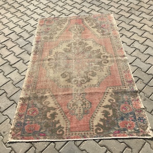 4.1 x 6.7 Feet, Minimalist Wool Rug, Turkish Rug, Oushak Rug, Vintage Rug, Wool Wall Art Rugs, Rings Decor Art Wool Rugs, Handmade Wool Rug,