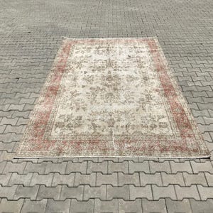 6.4 x 10.8 Ft, Turkish large rug, Oushak large rug, Vintage large rug, Handmade rug, Bohemian rug, Natural rug, Beige rug, Pink rug,Soft rug