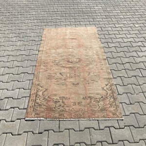 3.4 x 6.7 Ft, Turkish Runner Rug, Oushak Runner Rug, Vintage Runner Rug, Handmade Rustic Runner Rug, Bohemian Runner Rug, Antique Old Runner