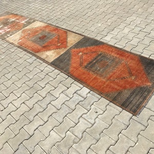 3.0 x 13.5 feet, long old runner rug,turkish runner,distressed rug,2x8 runner,turkish rug,oushak rug,vintage rug,antique rug,area wool rug