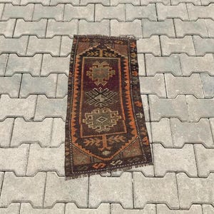 Unique small rug, Small runner rug, Turkish small rug, Vintage small rug, Bohemian small rug, Natural small rug, 1.3x2.8 ft, Oushak old rug