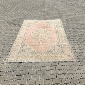 7x11 Natural Large Rug, Pastel Large Rug, 7x11 Turkish Vintage Rug, 7x11 Vintage Turkish Rug, Unique Rug, Nomadic Rug, Oushak Faded Pink Rug