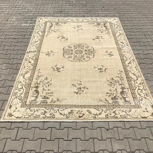 Turkish rug,Oushak rug,Vintage rug,Handmade rug,beige wool rug,Bohemian rug,Natural rug,Turkish vintage rug,Anatolian rug,Turkish oushak rug