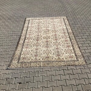 6.4 x 10.0 Ft, Turkish Beige Wool Handmade Rug, Handwoven Large Rug, Boho Floor Home Rug, Bohemian Rug, Anatolian Rug, Faded Rug, Muted Rug,