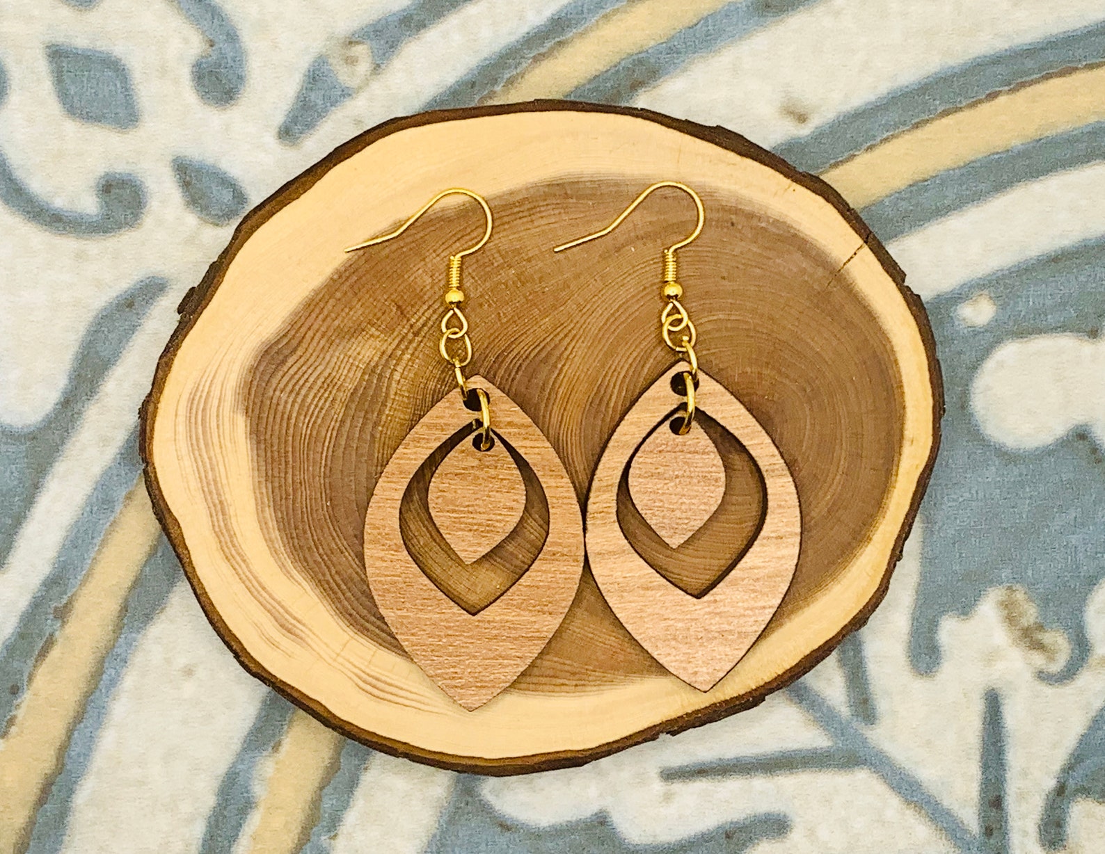 Laser Cut Real Cherry Wood Veneer Earrings Etsy