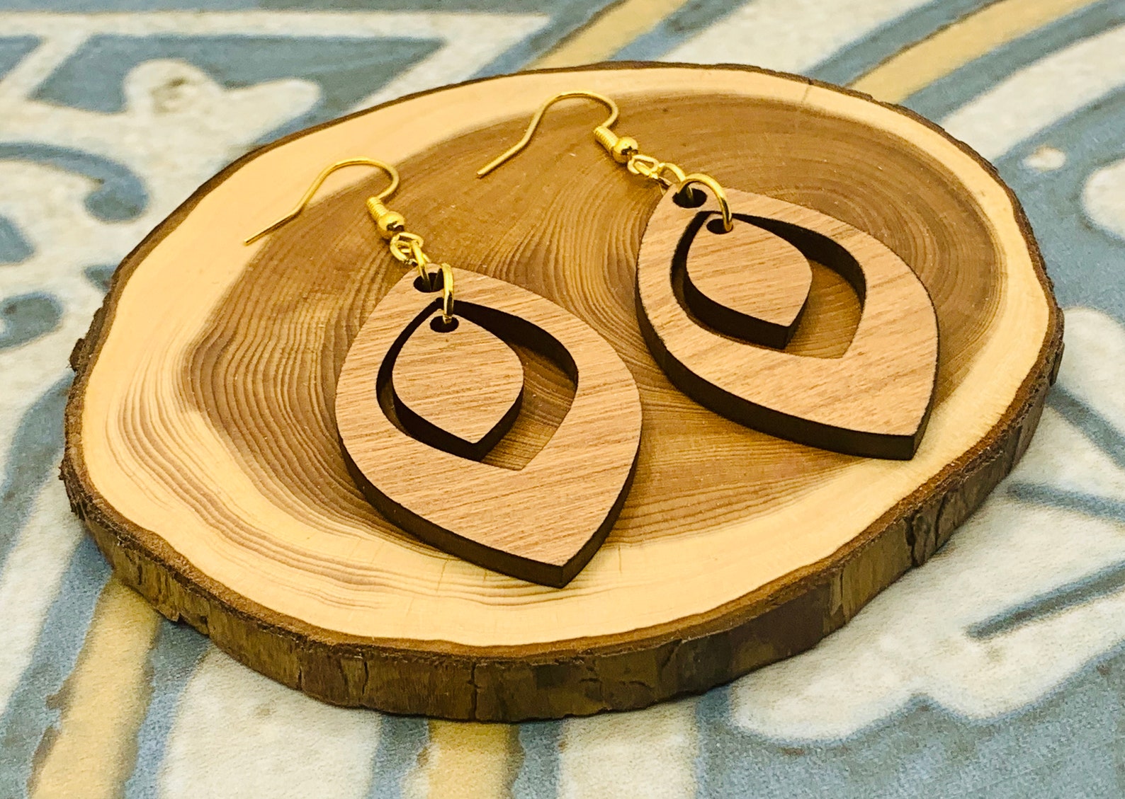 Laser Cut Real Cherry Wood Veneer Earrings Etsy