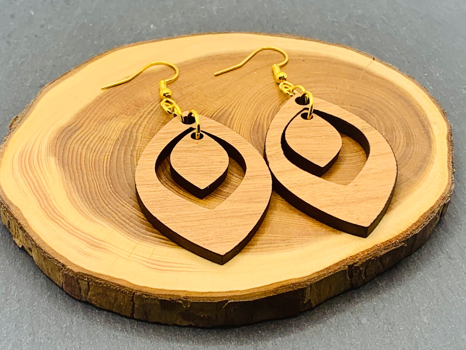 Laser Cut Real Cherry Wood Veneer Earrings Etsy