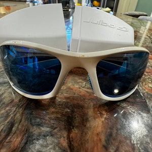 Julbo (model J242 Race) Sunglasses- White frame, Blue mirrored lens