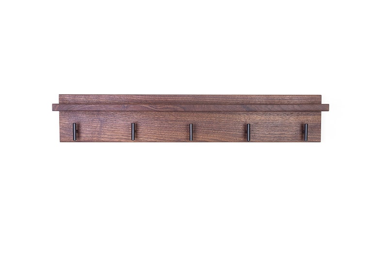 Solid Walnut Coat Rack with Shelf, Entryway Rack with Brass Hooks image 7