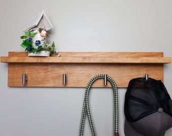 Solid Cherry Coat Rack with Shelf, Entryway Coat Hook, Coat Hanger