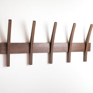 Mid Century Modern Coat Rack, Solid Wood Wall Mounted Rack Walnut