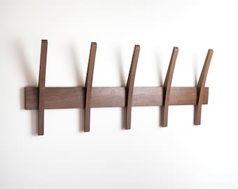Mid Century Modern Coat Rack, Solid Wood Wall Mounted Rack
