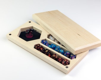 Solid Maple D&D Dice Box, RPG Mini Storage Tray