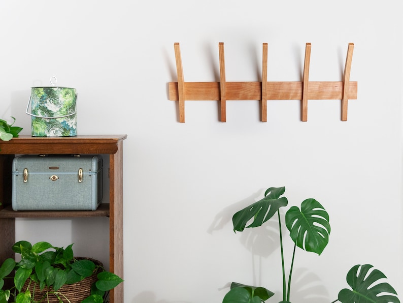 Mid Century Modern Coat Rack, Solid Wood Wall Mounted Rack image 7