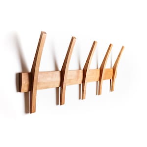 Mid Century Modern Coat Rack, Solid Wood Wall Mounted Rack image 2