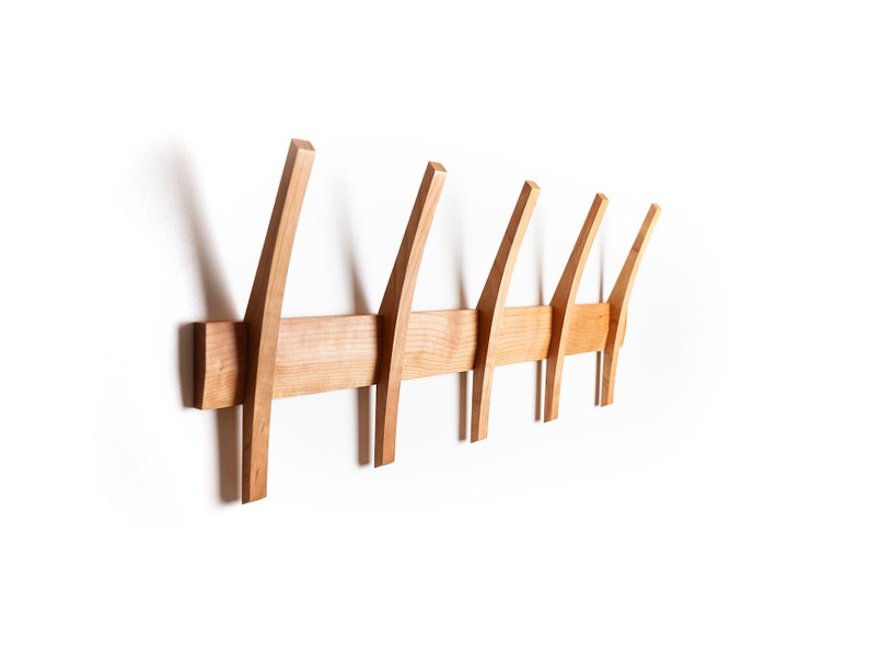 Mid Century Modern Coat Rack, Solid Wood Wall Mounted Rack image 2