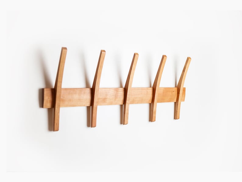 Mid Century Modern Coat Rack, Solid Wood Wall Mounted Rack image 3