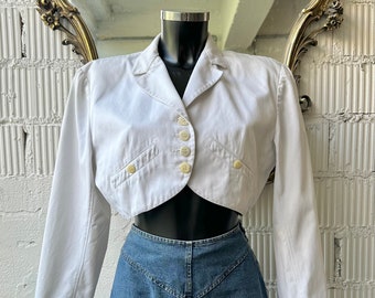 Veste boléro courte en coton blanc Azzedine Alaïa vintage des années 1980