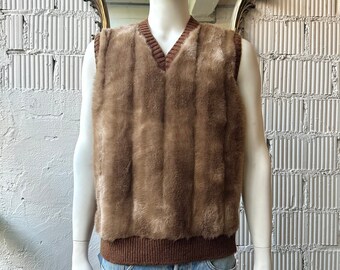 vintage années 1990 Jean Paul Gaultier tricoté gilet en fausse fourrure marron