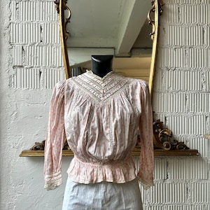 Antique pink cotton Victorian Bodice with lace inserts