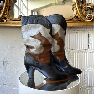 Western Vintage 1980s boots_ High heels patchwork leather size IT 36