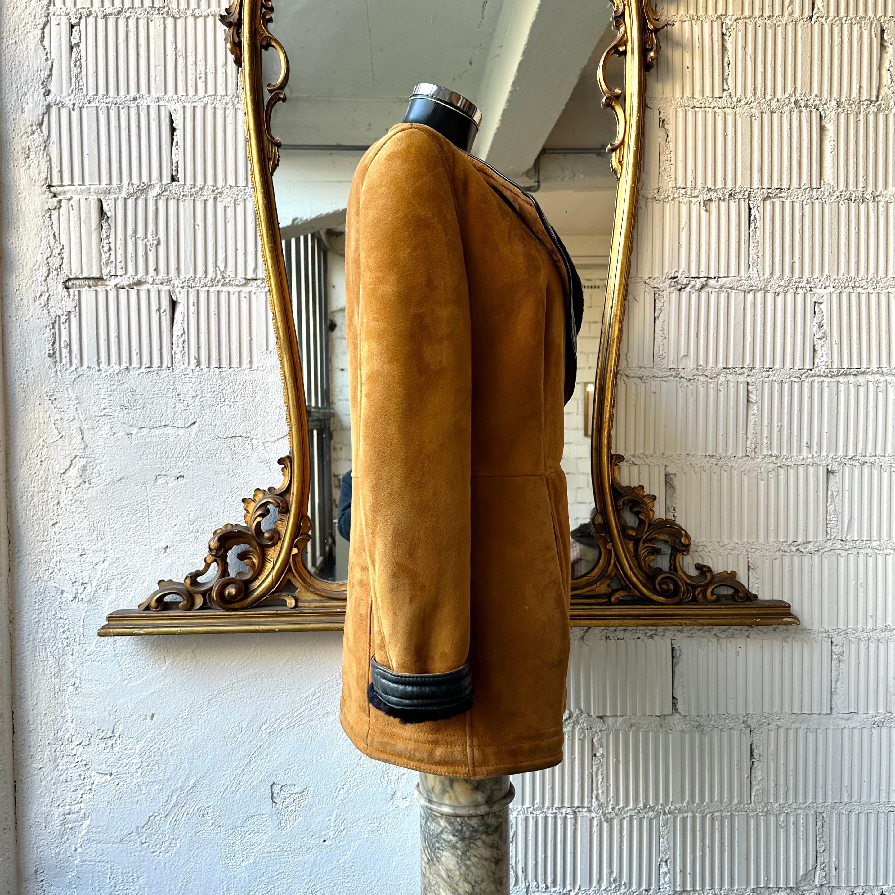 Vintage 1980s Gianfranco Ferré Shearling Jacket / Tan Brown Suede