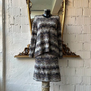 Vintage Missoni multicolored knitted mohair wool two piece set, matching oversized sweater and skirt set