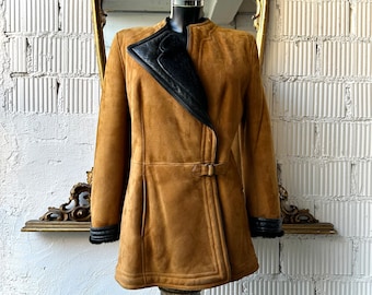 Vintage 1980s Gianfranco Ferré Shearling Jacket / Tan Brown Suede