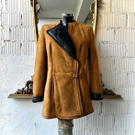 Vintage 1980s Gianfranco Ferré Shearling Jacket / Tan Brown Suede