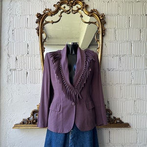 Vintage late 1980s Jean Paul Gaultier Jean Paul Gaultier shawl collar blazer in mauve silk with fringe details
