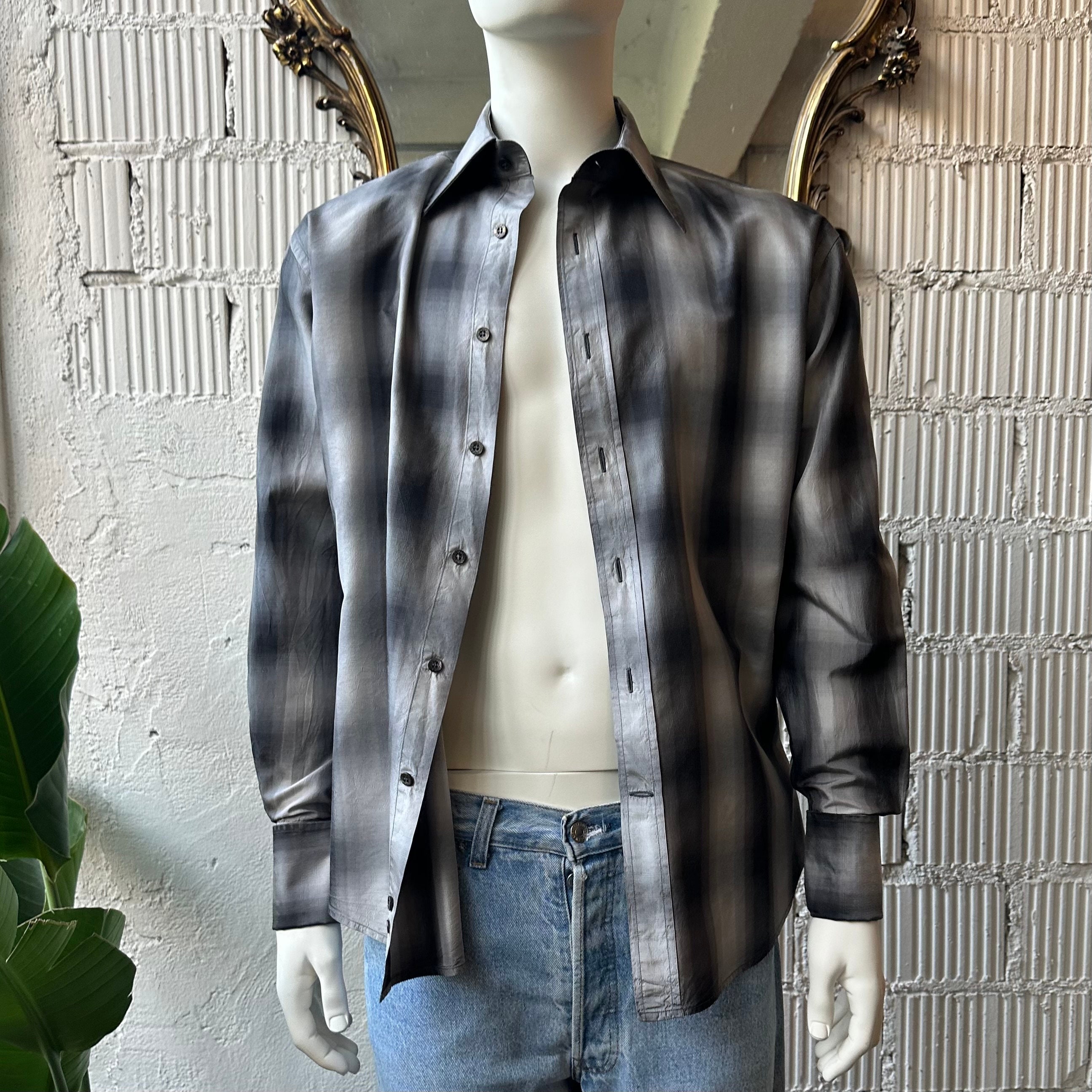 Vintage 2000s S/S 2004 Gucci by Tom Ford Gray Silk Checkered