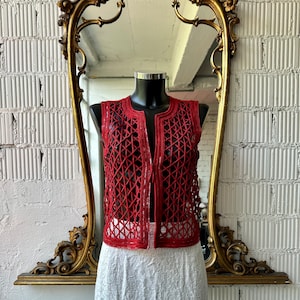 Vintage Giorgio Armani red mesh cotton vest encrusted in sequins /