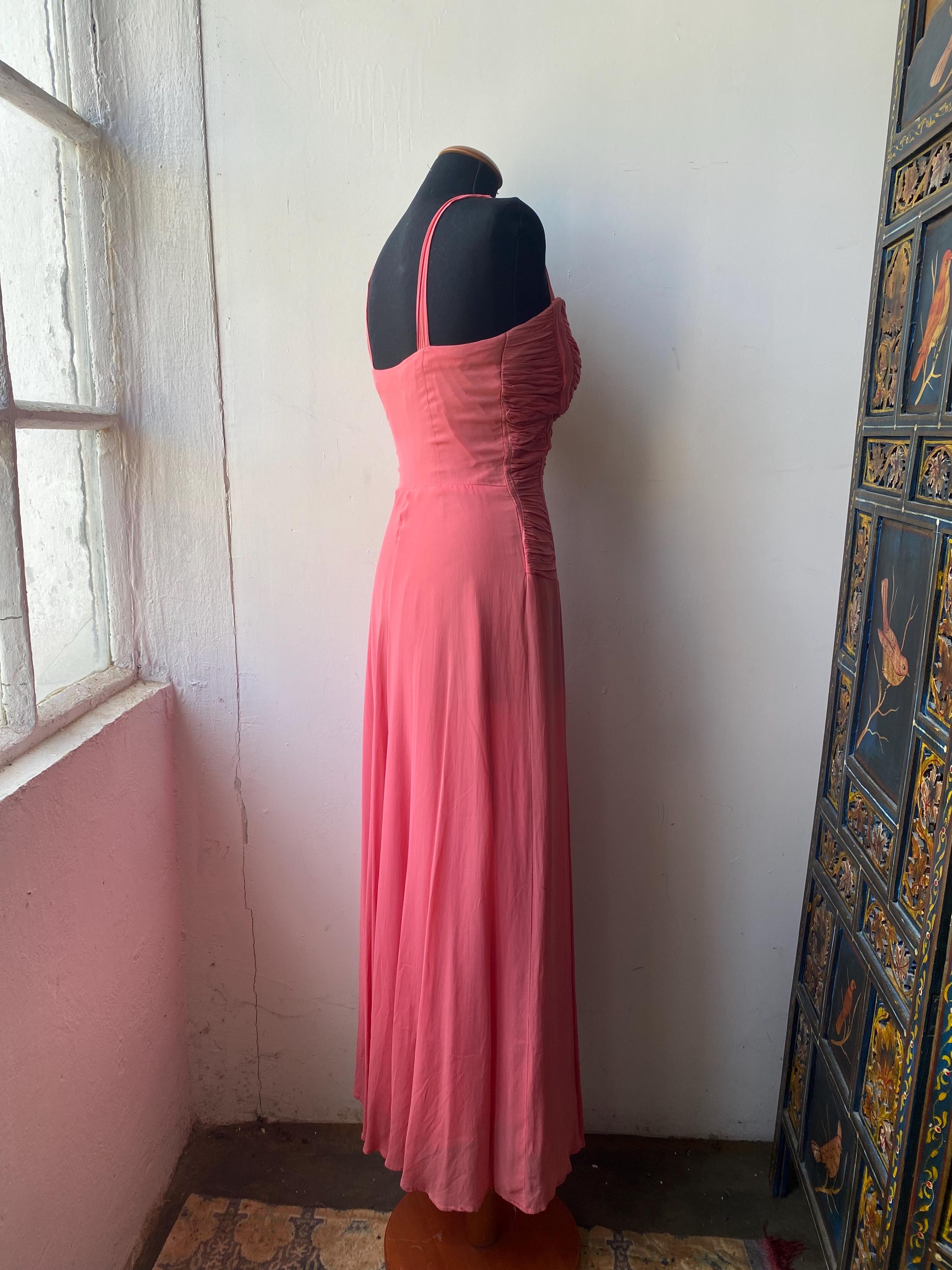 Vintage pink chiffon evening dress - Cameo New York late 1950s - Gathered bodice and side zipper