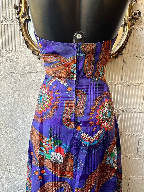 Vintage 1970s maxi halterneck purple dress / long… - image 6