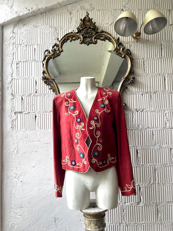 Western vintage '80 - Giacca rossa in pelle di maiale con ricami e perline by Phoenix USA Frontier Collection