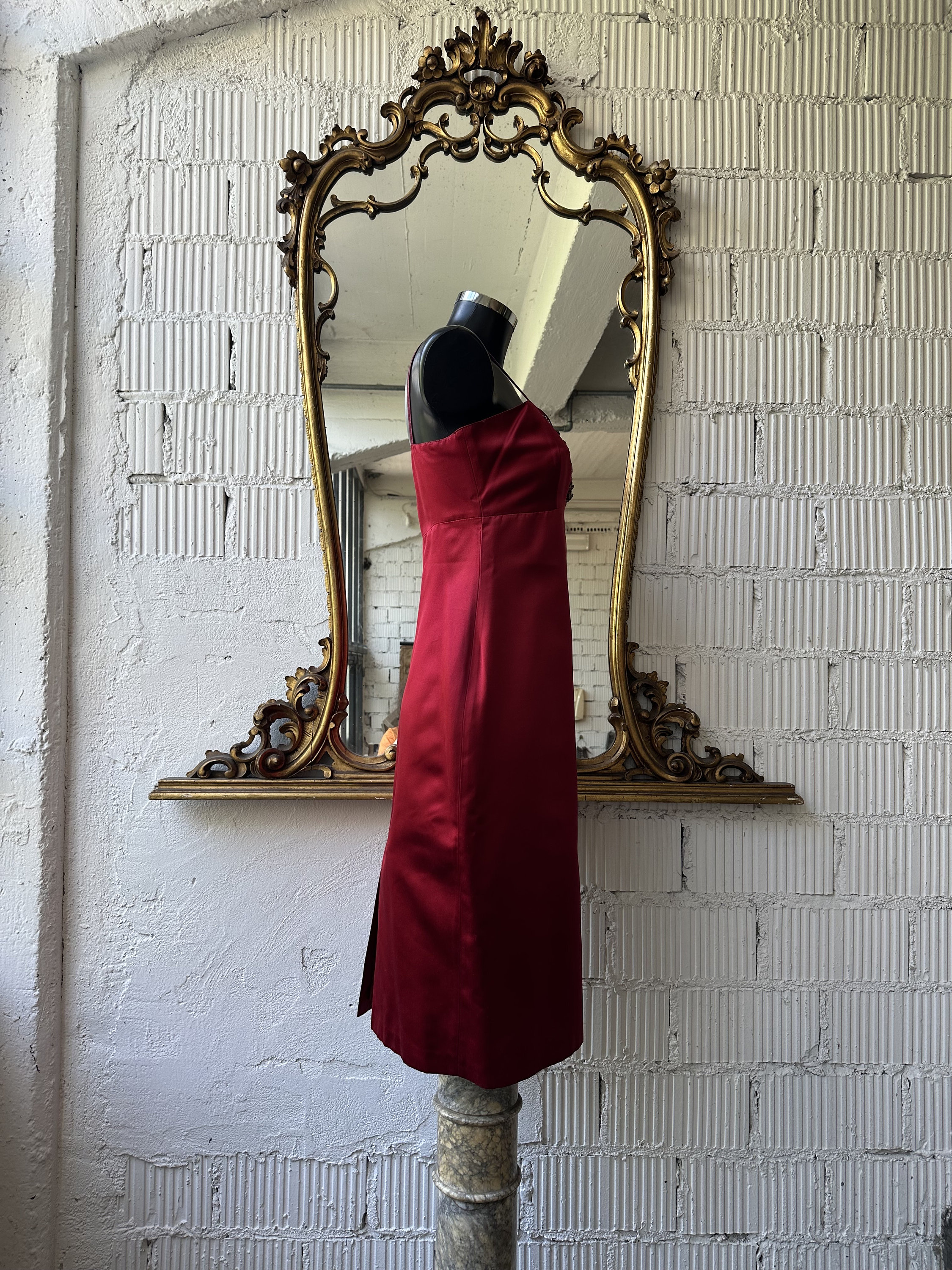 Vintage Blumarine 2000s / Y2k Ruby Red Spaghetti Strap Silk Dress With  Silver Rhinestones Neckline Detail - Etsy