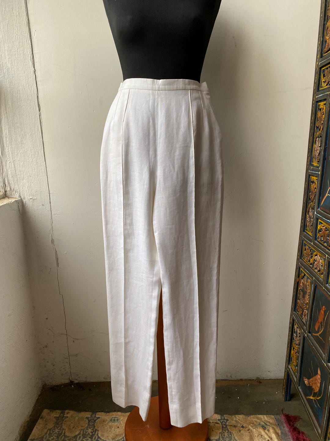 パンツ 90s- christian dior cotton linen slacks Vintage Dior Linen Pants – 1990s High Waist, Side Slits