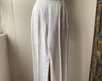 Vintage Dior Linen Pants – 1990s High Waist, Side Slits